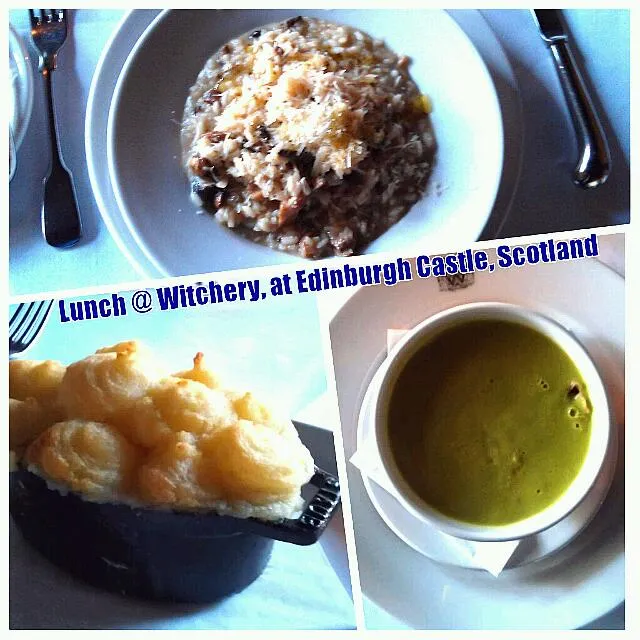 Pea & bacon soup, fish pie, mushroom risotto with truffle oil|Cindyさん