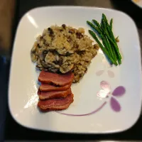 Mushroom risotto with smoked duck and asparagus|cocoさん