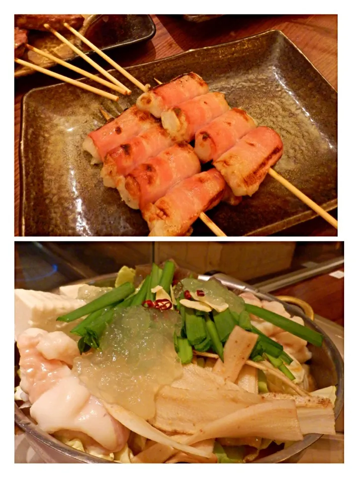 串鳥でもつ鍋（＾∇＾）外せない焼き物はもちベーコンとうずらだよ（＾∇＾）|しーさん