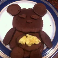 Snapdishの料理写真:Bear-shaped Dark Chocolate Pancakes with low-fat butter|Angelica Hericoさん