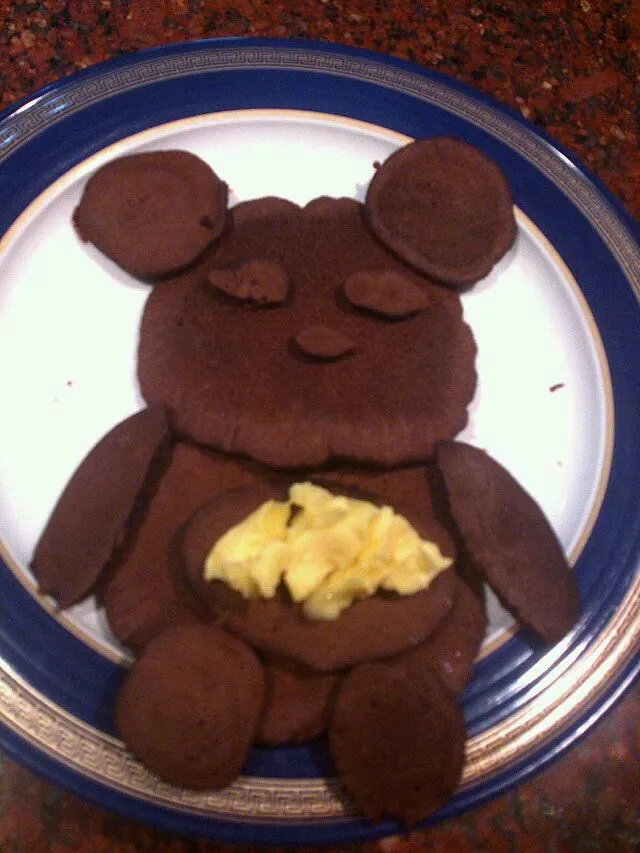 Snapdishの料理写真:Bear-shaped Dark Chocolate Pancakes with low-fat butter|Angelica Hericoさん