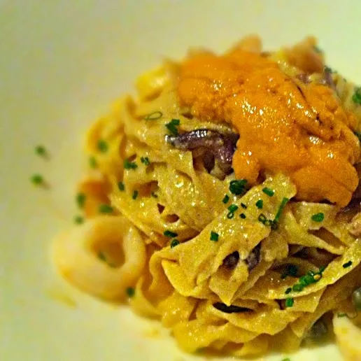 Seafood fettuccine with uni sauce|pickyeaterさん