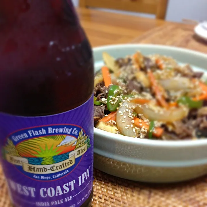 Snapdishの料理写真:チャプチェとwest coast IPA|chikuni kazuyoshiさん