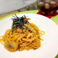 Snapdishの料理写真:キムチ焼きそばパスタ風笑|翔生さん