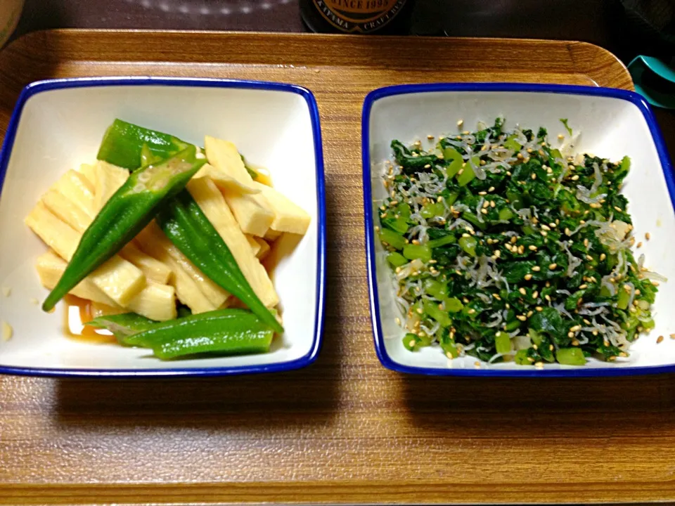 長芋とオクラのワサビ漬け.大根葉の漬け物|恭子さん