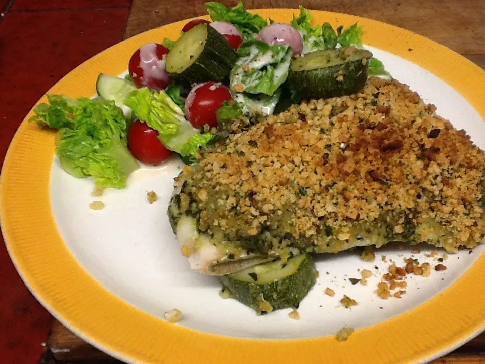 Pesto cod with basil crumb and salad|Alan (Fred) Pipesさん