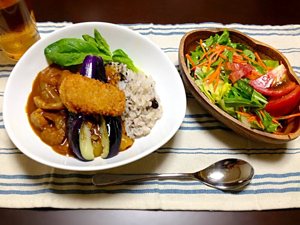 夏カレー。ヒレカツと揚げ茄子トッピング|恭子さん