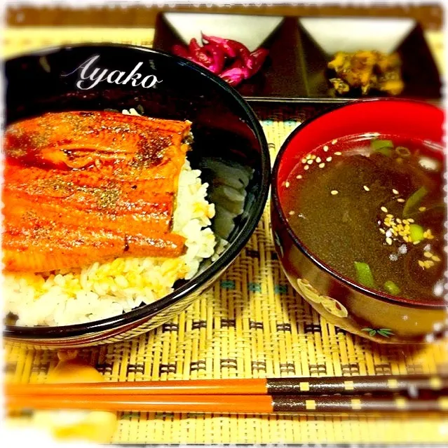 鰻丼、もずくスープ|亜矢子さん