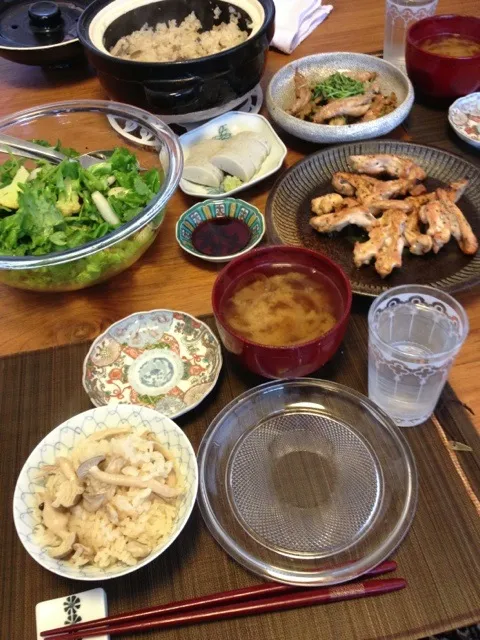 実家の但馬地鶏塩焼きのお昼。しめじの炊き込み御飯も最高|jenさん