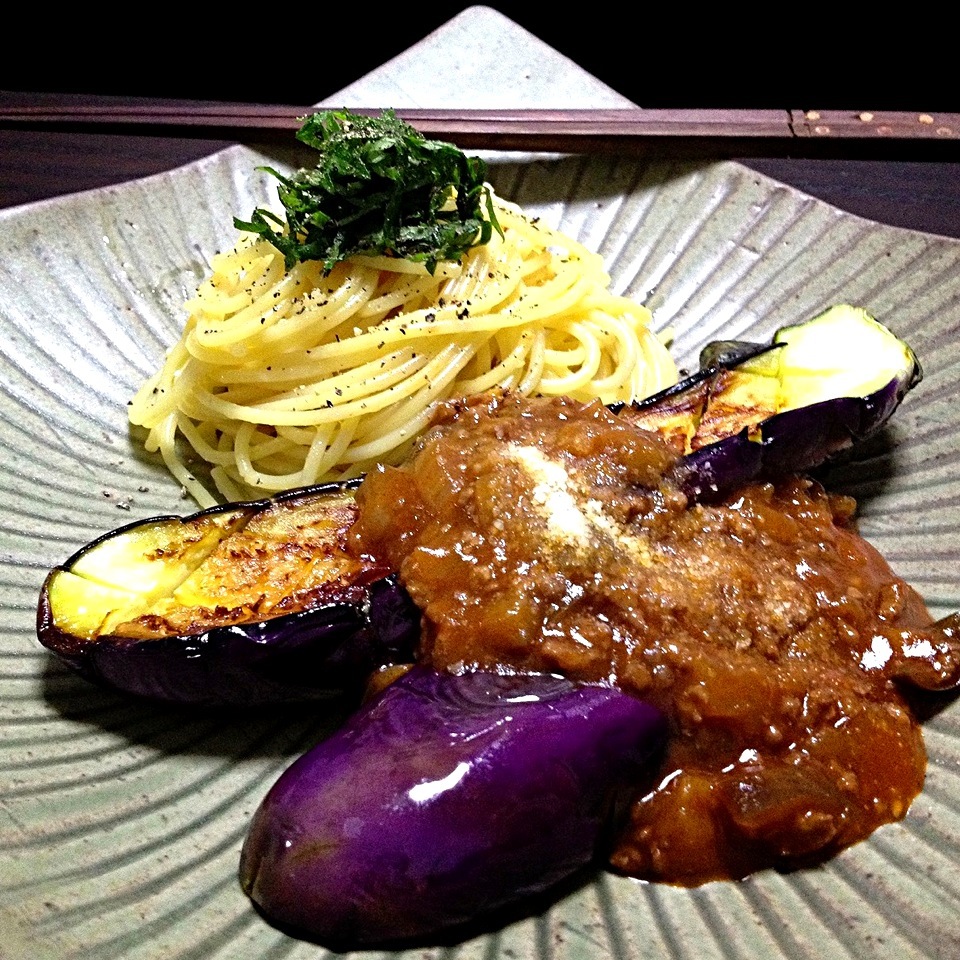 Eggplant meat sauce pasta/nori.co.jp SnapDish[スナップディッシュ] (IDqf81na)