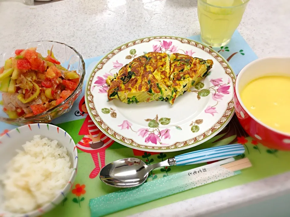 スペイン風オムレツ＆夏野菜と豚肉のサラダ＆かぼちゃのポタージュ|サリーさん