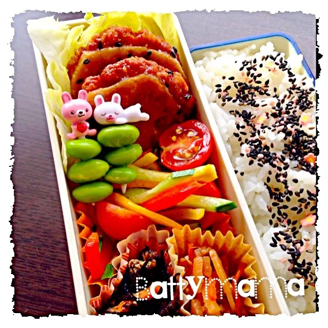 レンコン挟み焼き弁当〜☆batty mamaの女子かわぃぃお弁当〜☆7／24(水)☆|ばってぃーまま＠♪さん