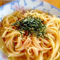 レンジで茹でたたらこスパゲッティ