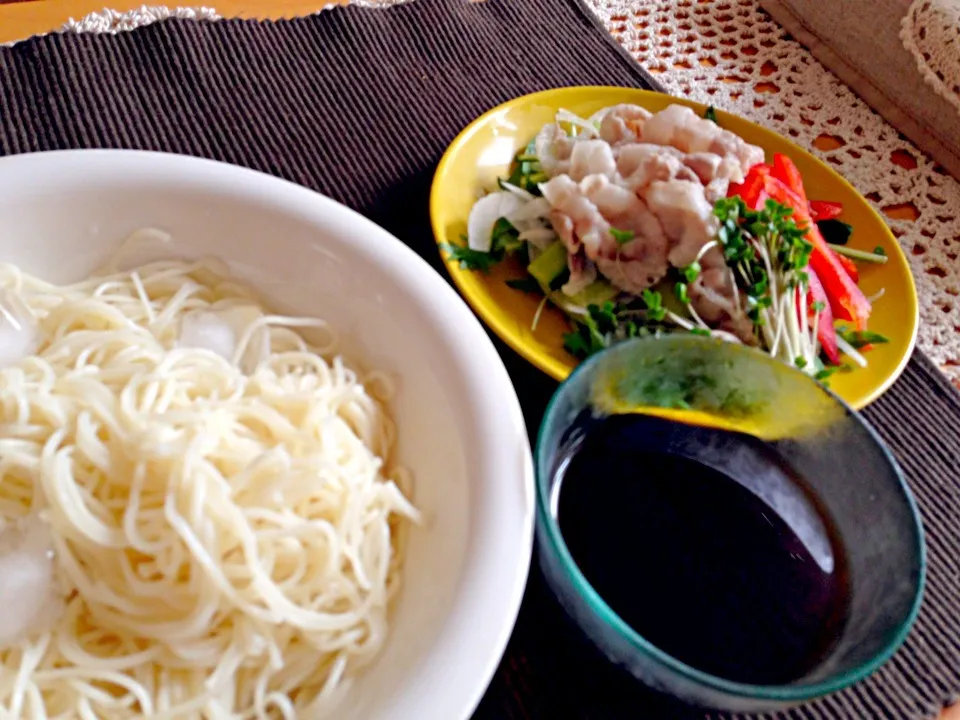 素麺と豚しゃぶサラダ|も あさん