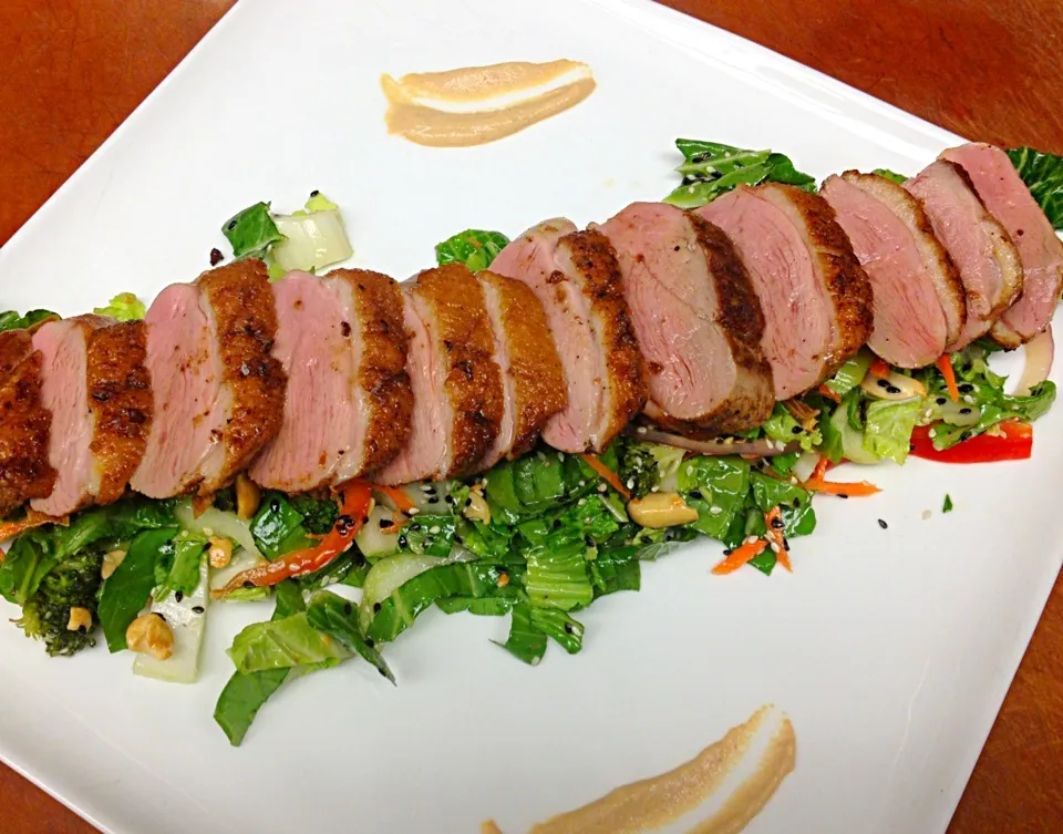 Snapdishの料理写真:Duck Breast over Asian Chop Salad w/ wasabi mustard sauce|Tina Wilson-Terryさん