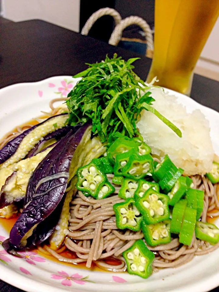 茄子とオクラの冷たいお蕎麦|さやかさん