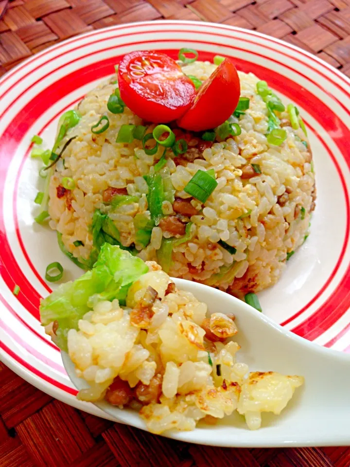 Natto lettuce fried rice😋納豆ﾚﾀｽﾁｬｰﾊﾝ|🌈Ami🍻さん