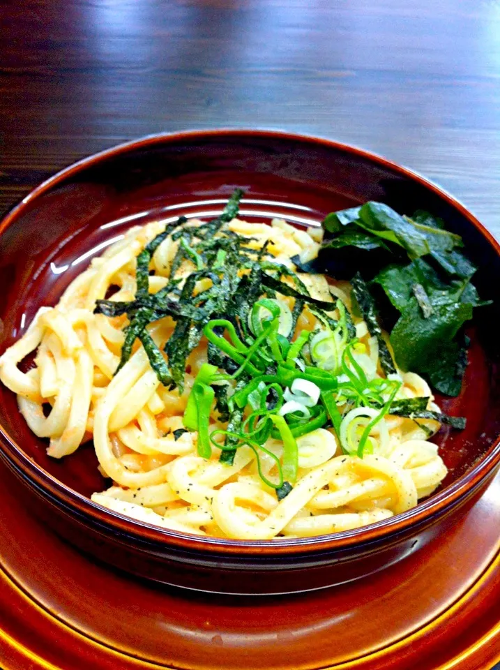 春慶塗りで食べる明太子うどん|ともこさん