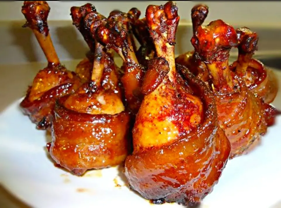 Uncle Gary's Gourmet Zesty Peach BBQ Bacon Wrapped Chicken Legs...|Gary Langerさん