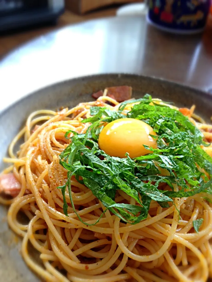 食べるラー油と大葉のパスタ|しょーたさん