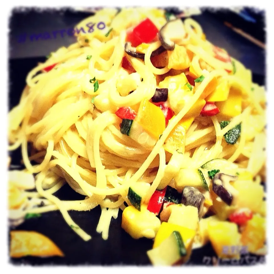 Snapdishの料理写真:『夏野菜クリームパスタ』|hi-ra（ひいら）さん