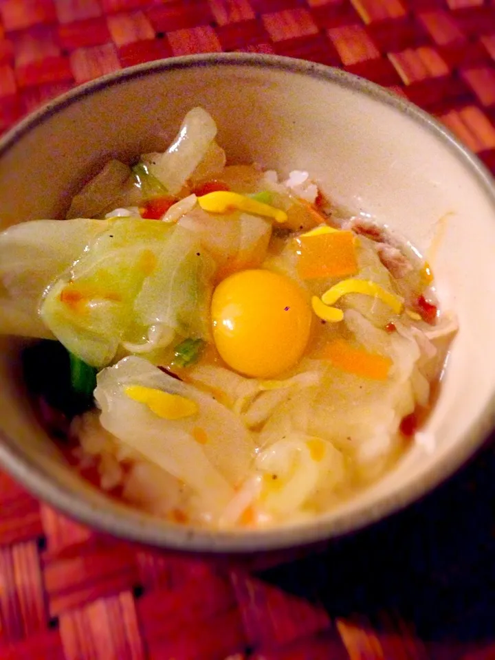 chopped vegetables&bits of pork in clear, thick sauce over rice♨中華丼|🌈Ami🍻さん