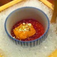 Gold leaf Uni Egg custard with cod roe. ❤|pickyeaterさん