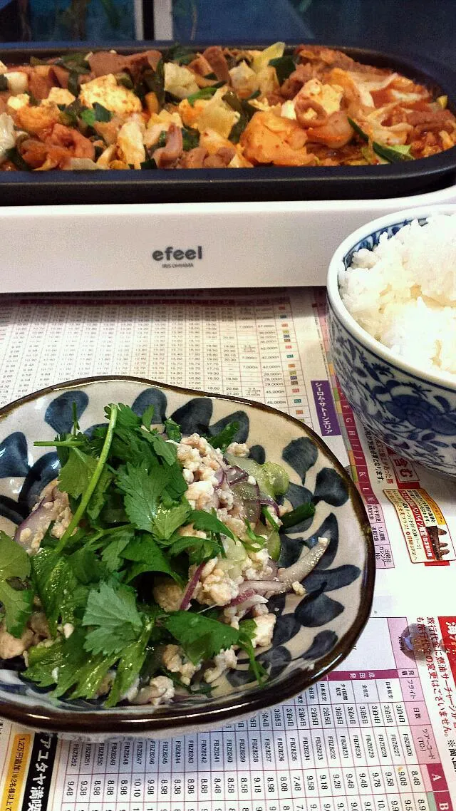 ホルモン炒めとタイ風サラダ|おうちご飯と外食の記録^^さん