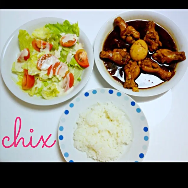 salad & chicken adobo (£_£)|chixさん