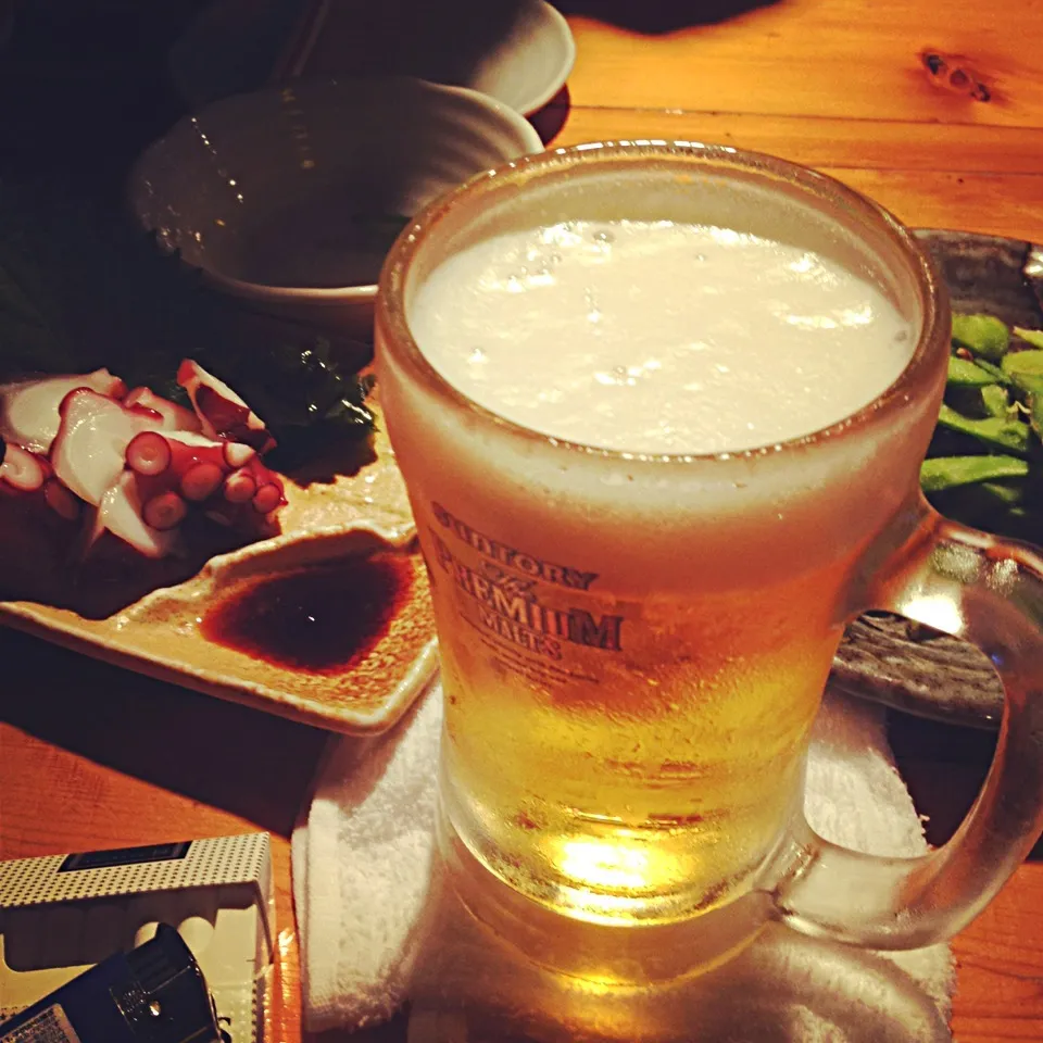 Snapdishの料理写真:生ビール,枝豆,たこぶつ|りーぴんさん