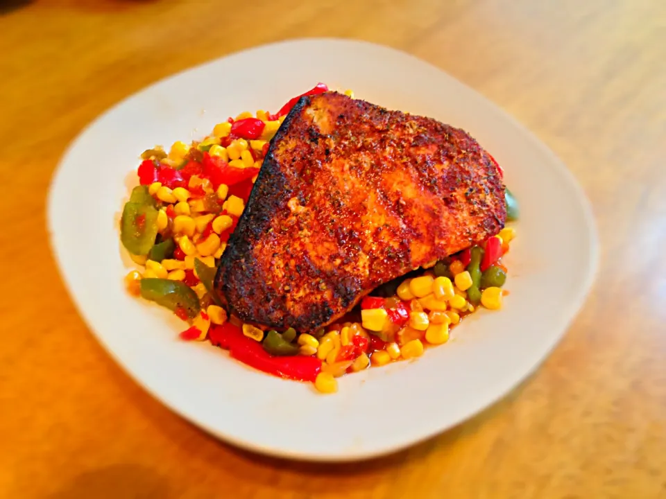 Cajun swordfish with uncle Gary's sweet pepper relish pepper corn|Gary Langerさん