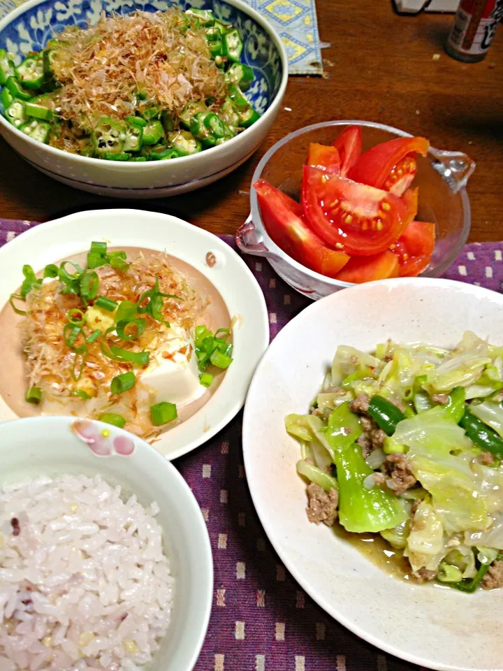 ミンチと野菜の中華炒め 冷奴 オクラのおかか和え 🍅|掛谷節子さん