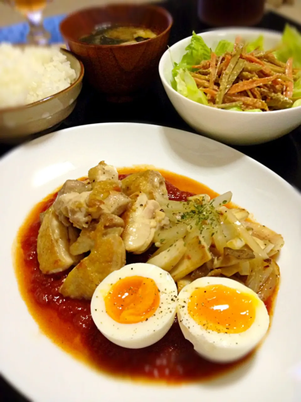 チキンソテートマトソースの晩ご飯|mikaさん