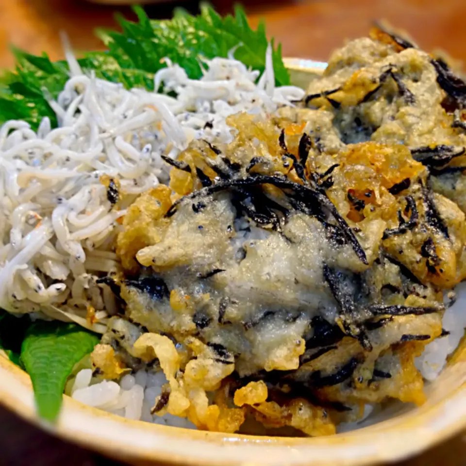 釜揚げしらす＆湘南ひじきと生しらすのかき揚げ丼|おかっぴーさん