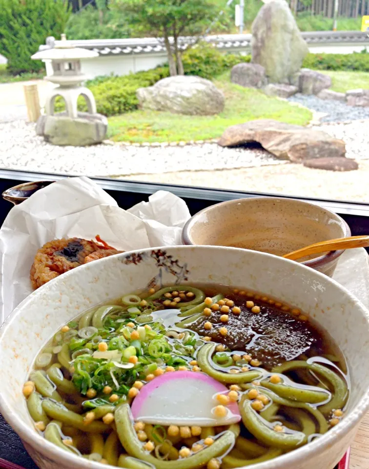 Snapdishの料理写真:近江茶うどん＋近江米鰻おにぎり定食|ふうてんさん