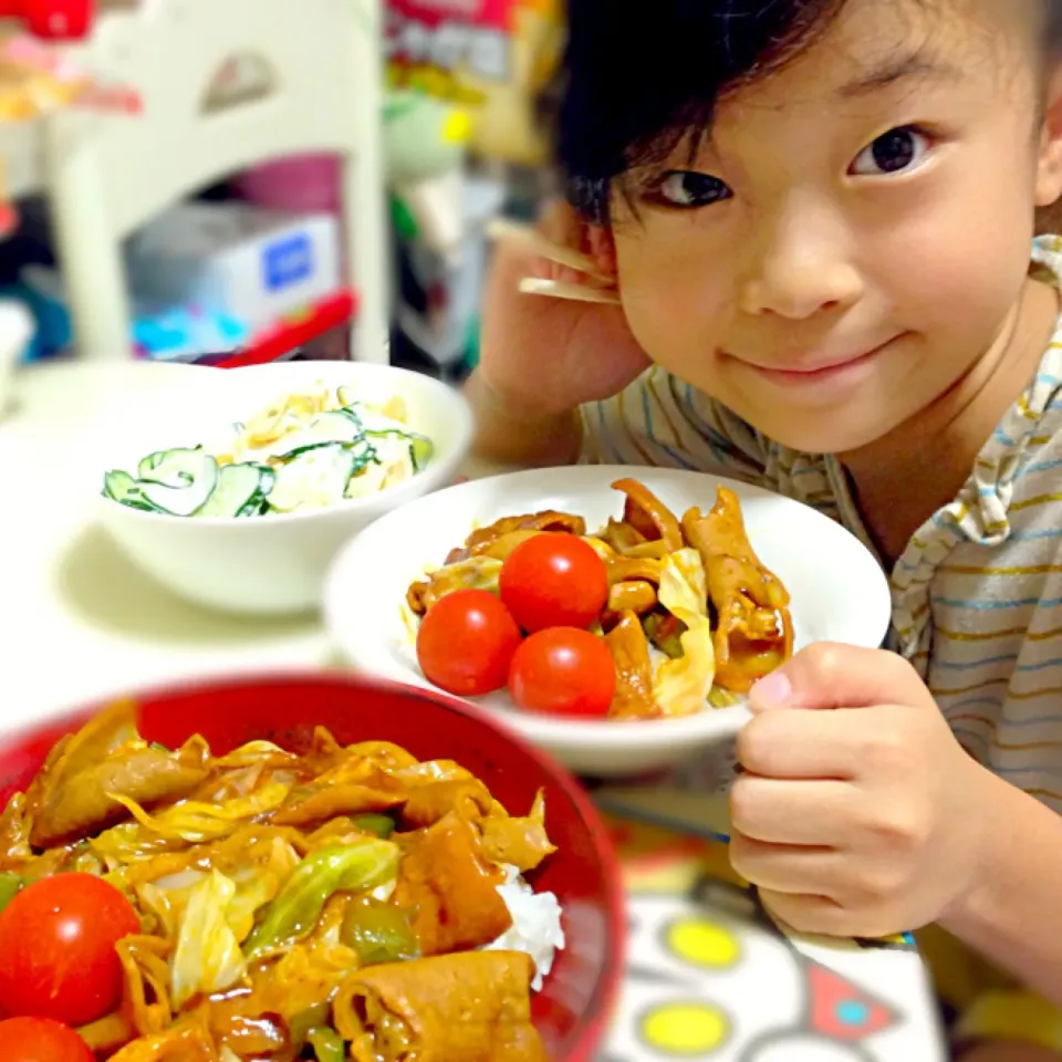 Snapdishの料理写真:定番になりそうな風ちゃんの好きなこてっちゃん丼☆*:.｡. o(≧▽≦)o .｡.:*☆|きゅうちゃんさん