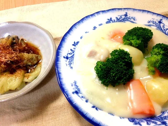 今日は絶対にホワイトシチューと焼き茄子の気分だった！晩ごはん☆|machikoさん