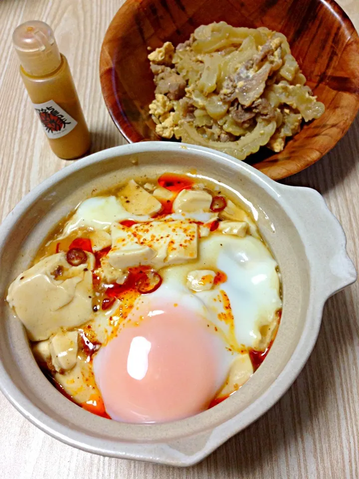 麻婆丼＆ゴーヤチャンプル|伍龍やすさん