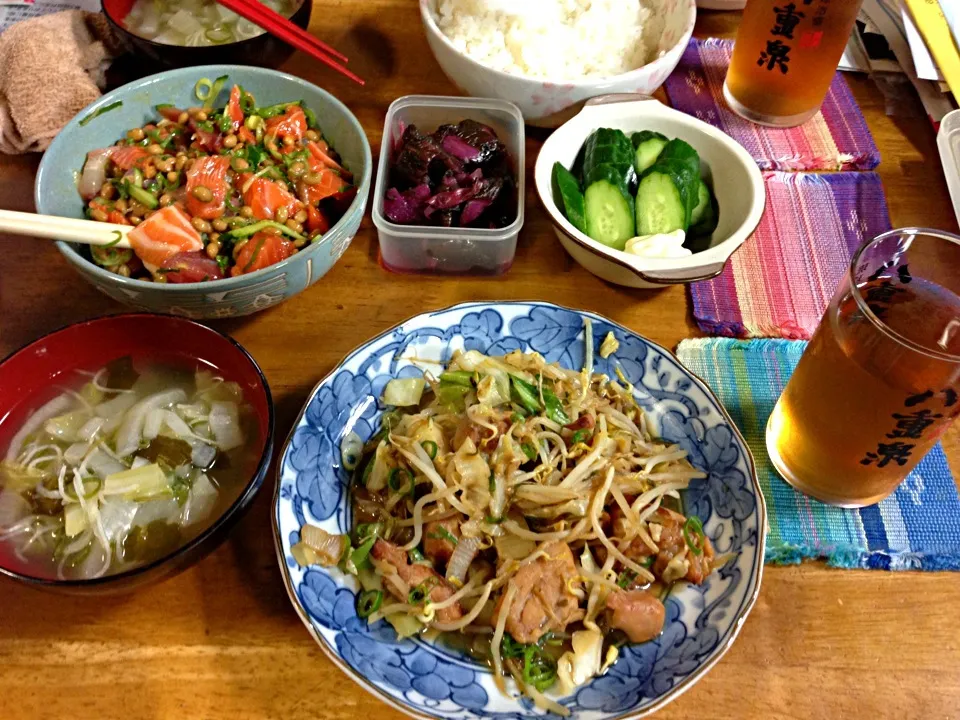 酢飯、納豆爆弾？、鶏野菜炒め、コンソメスープ*\(^o^)/*|すかラインさん