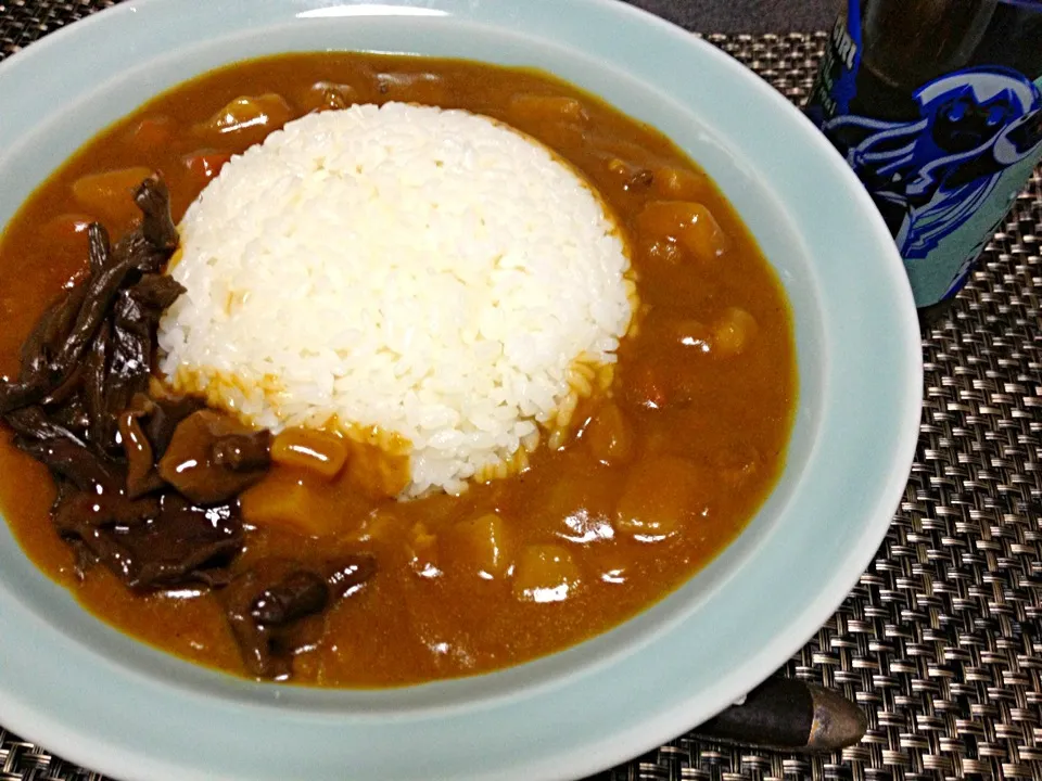 #夕飯 カレーライスと、なだ万の あみ茸茎わさび、ふきかつお のコラボ。|ms903さん