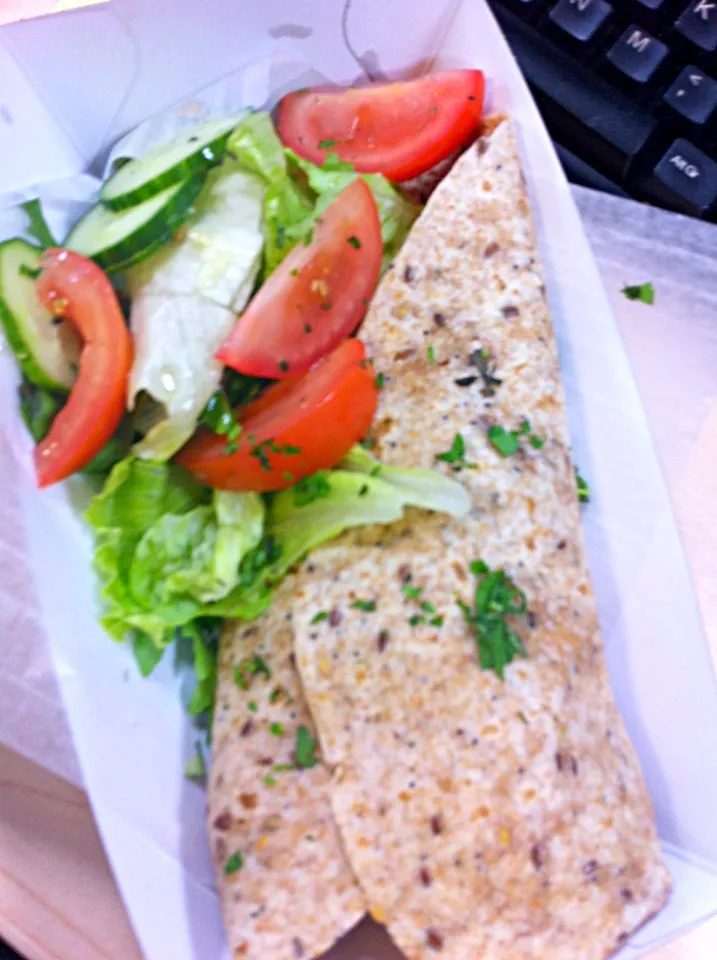 Salad and a wholemeal wrap with couscous and falafel with a herb dressing!  Delish!|🍓Jolejo🍓さん