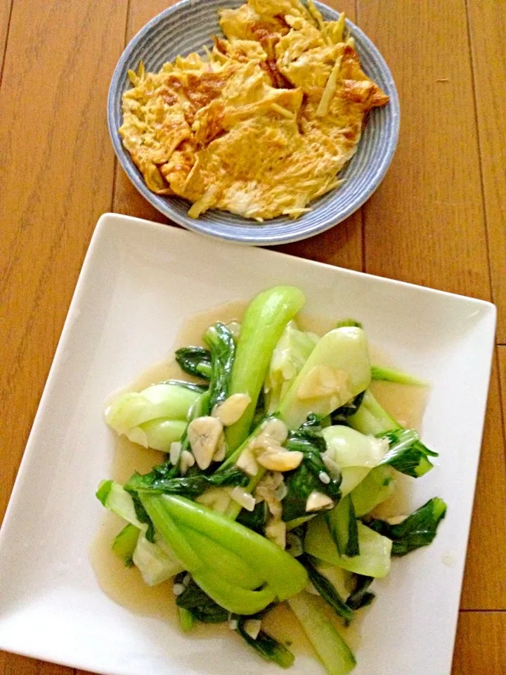 Ginger egg omelette and vegetables with garlic|Daphnefroggy©さん