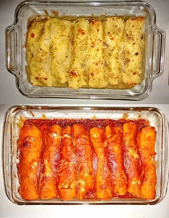 Enchiladas 2 Ways.  Chicken Cream Cheese Spinach and spicy Red Beef Enchiladas.|Christina Goolsbyさん