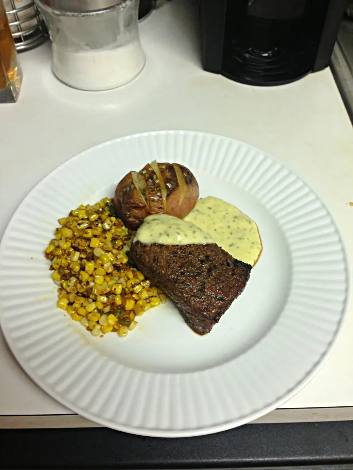 Grilled Fillet and Berindase with Sautéed Spicy corn and roasted red skin potato|Dominic Walickさん