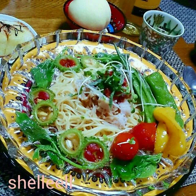 ホタテと梅シソ冷製パスタ～夏野菜煮浸し添え|シェリリンさん