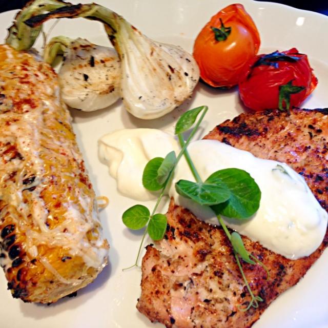 Grilled Dry Rub Chicken with Mexican Style Corn On the Cob and Grilled