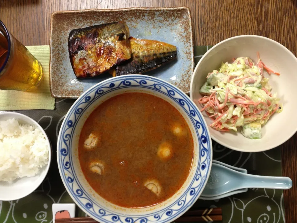 鯖のみそ漬け、アボカドと生ハムのコールスロー、トムヤムクン|yuyangさん