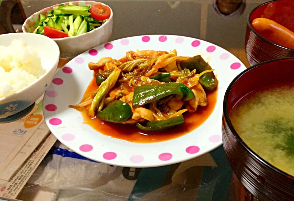 鶏肉とピーマンとキャベツの甘酢だれ炒め|ひかるんさん