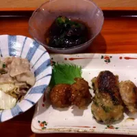 ３種のつくね、なすの煮浸し 
豚肉の塩麹炒め|kyaraさん