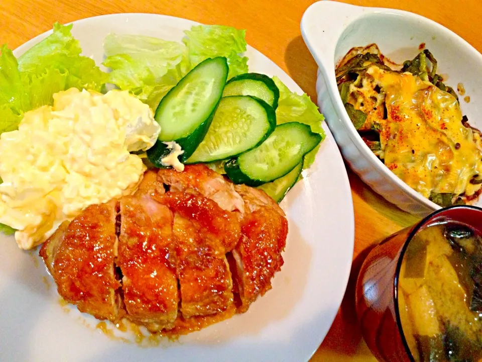 照り焼きチキン、夏野菜のチーズ焼き|miho.tさん